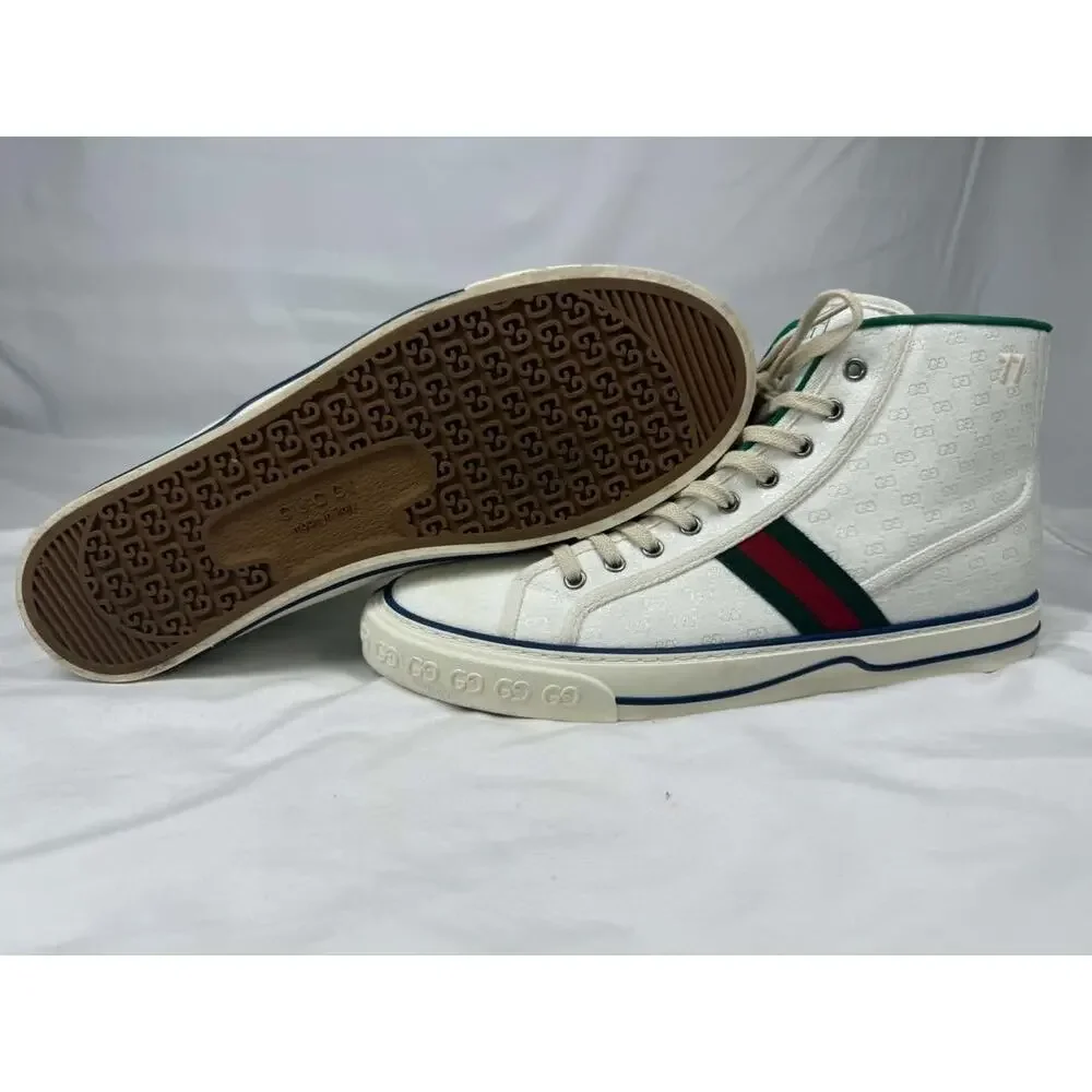Men's Size 11.5 Gucci Tennis 1977 White GG Canvas Web Hight Top SPB-JB 366629